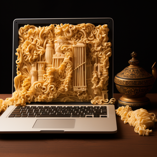 pasta-computer Indhold der trænger ud gennem skærmen